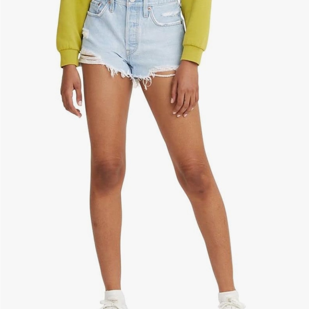 Levi's Light Blue Jean Shorts with Frayed Hem